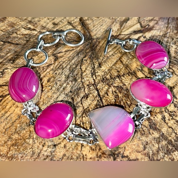 Pink Botswana Banded Agate Bracelet 6 1/2” - 7 1/2” - Picture 6 of 8